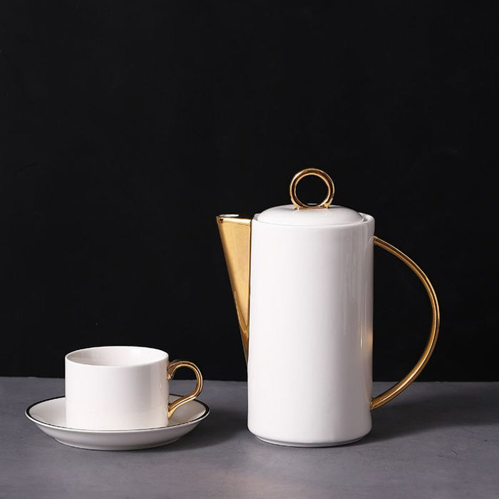 European Golden Trim Solid White Ceramic Tea Set