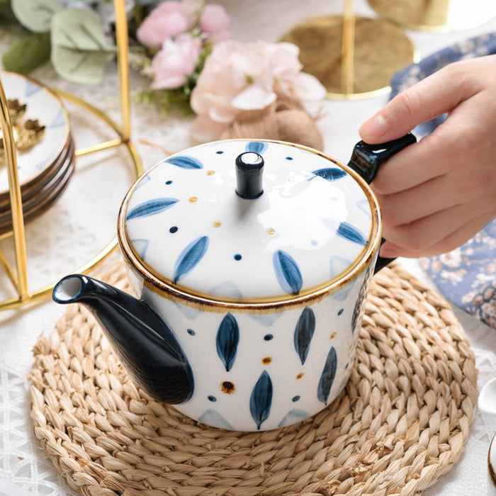 Hand-painted Blue Leaves-Shaped Coffee & Tea Set