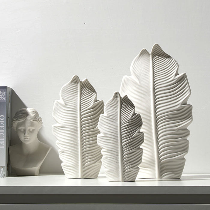 Nordic White Leaf Ceramic Vase