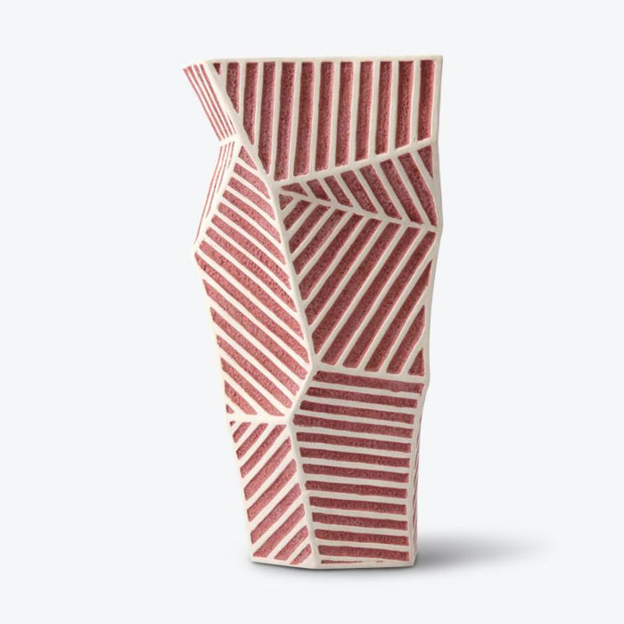 Red Irregular Geometric Ceramic Vase