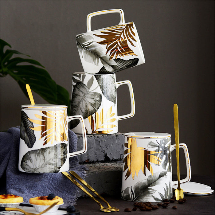 Nordic Simple Mug with Lid & Spoon Gift Set