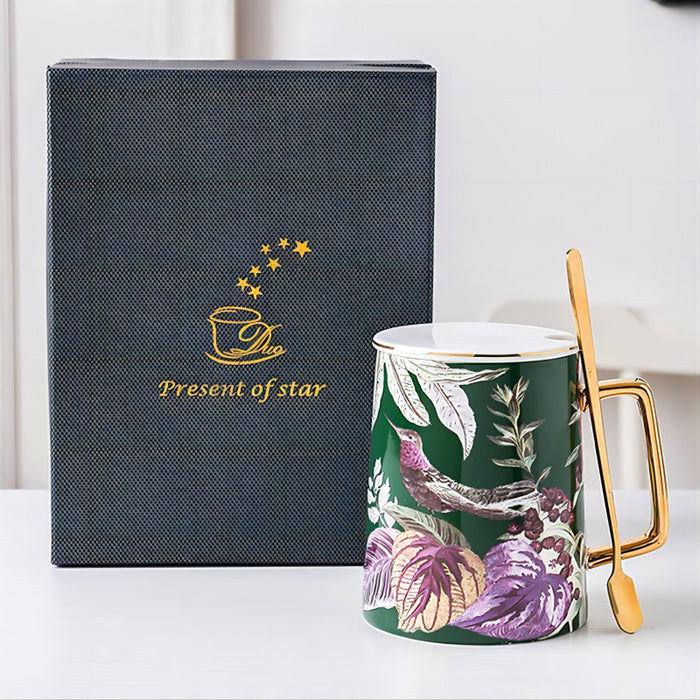 Luxury Magpie And Flower Ceramic Mug