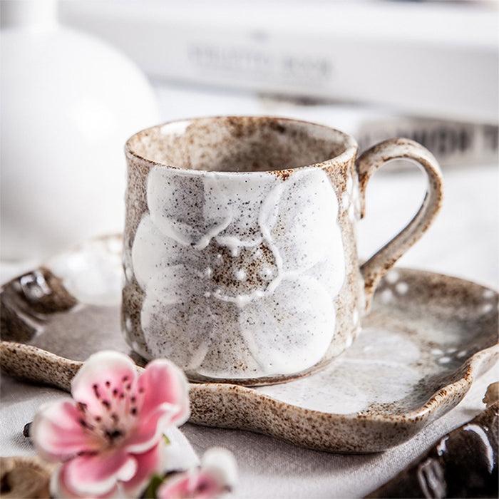 White Japanese Floral Ceramic Mug