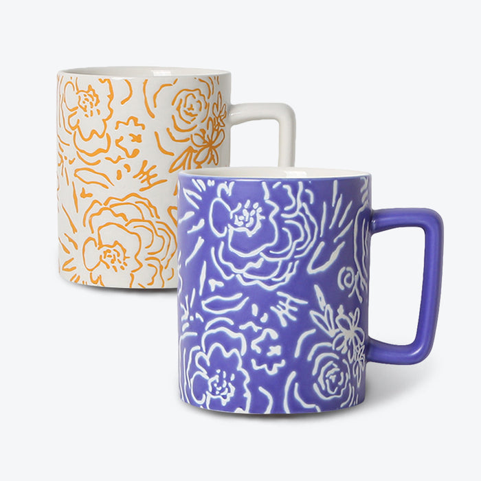 Blue and Orange Modern Ceramic Mug Set