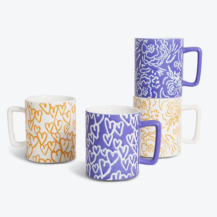Blue and Orange Modern Ceramic Mug Set