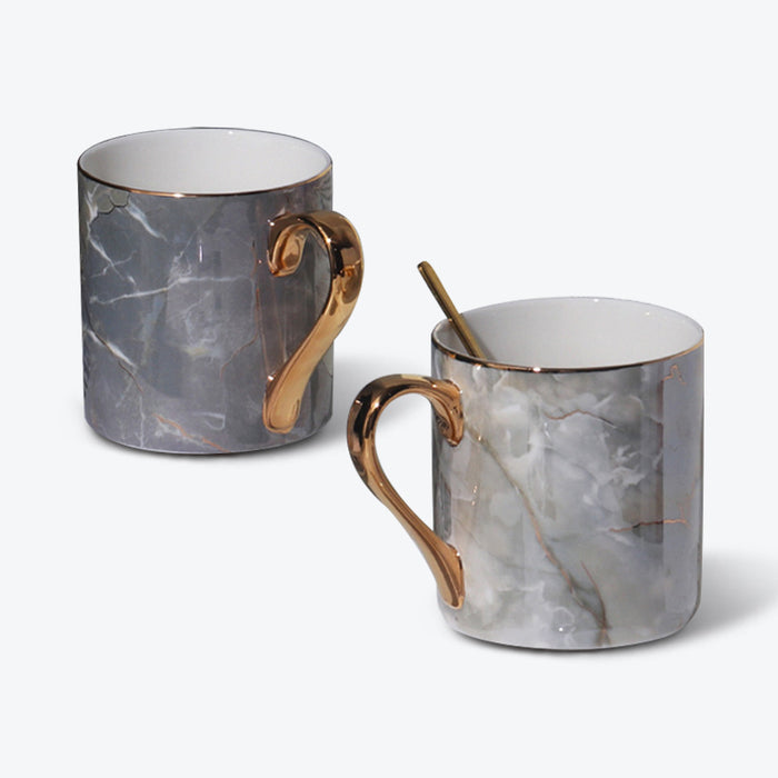 Nordic Fine Bone China Marble Texture Mug Set