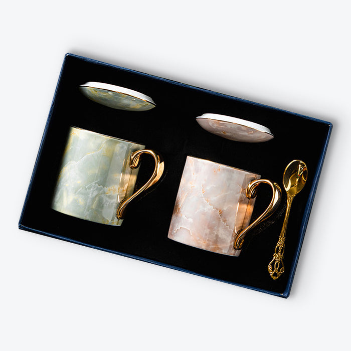 Modern Fine Bone China Marble Texture Mug Set