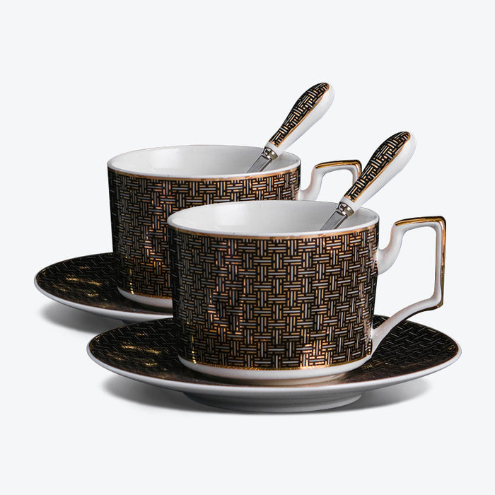 British Luxury Gold Plaid Ceramic Coffee Cup