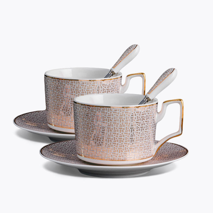 British Luxury Gold Plaid Ceramic Coffee Cup