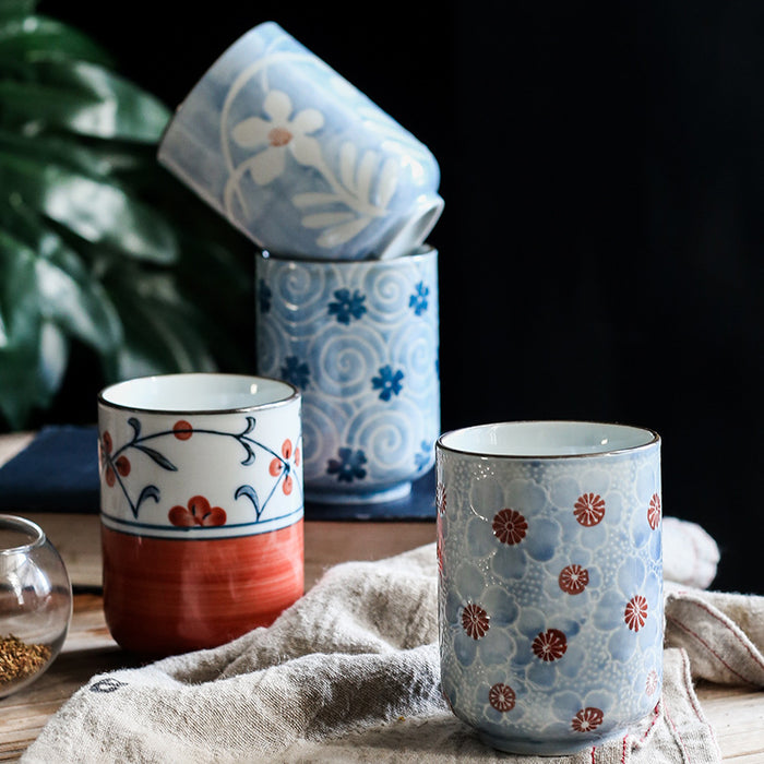 Chinese Hand-painted Flower Handleless Ceramic Cup