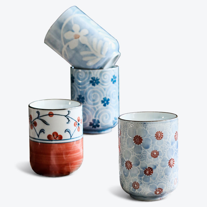 Chinese Hand-painted Flower Handleless Ceramic Cup
