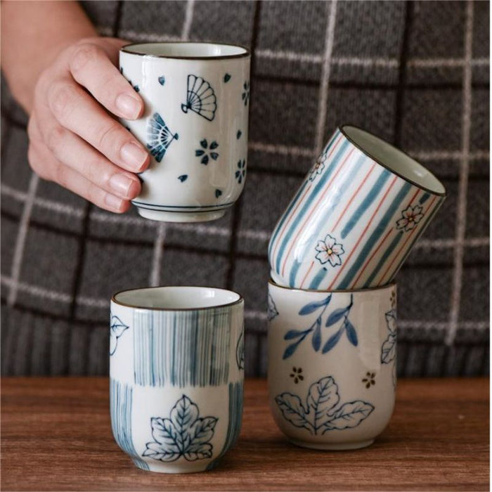 Japanese Retro Botanical Handleless Ceramic Tea Cup