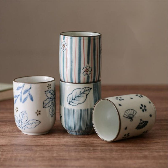 Japanese Retro Botanical Handleless Ceramic Tea Cup