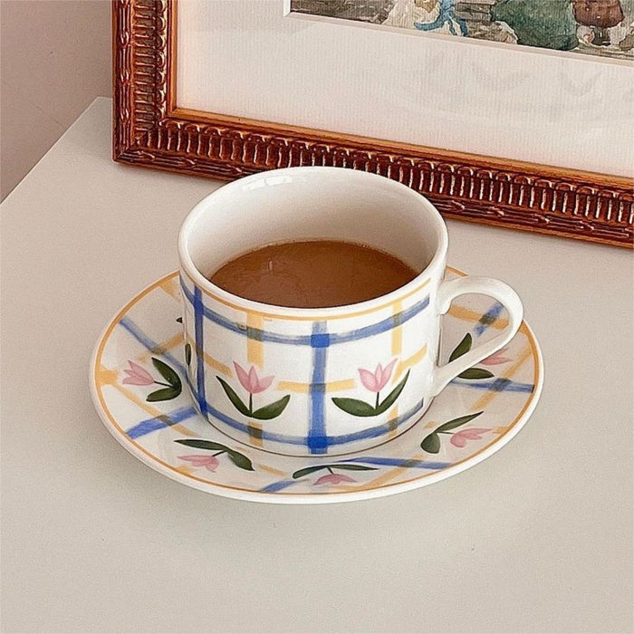 Set of 2 Tulip Plaid Ceramic Coffee Cup