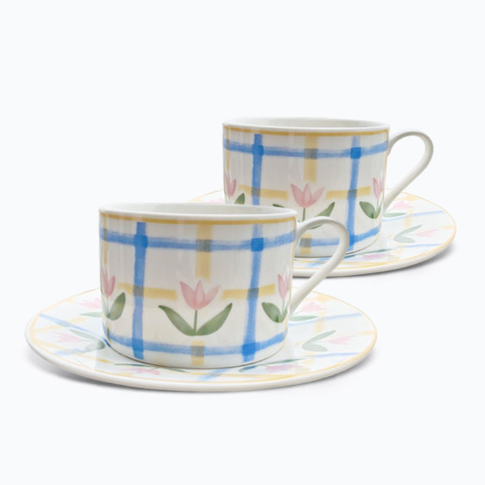 Set of 2 Tulip Plaid Ceramic Coffee Cup