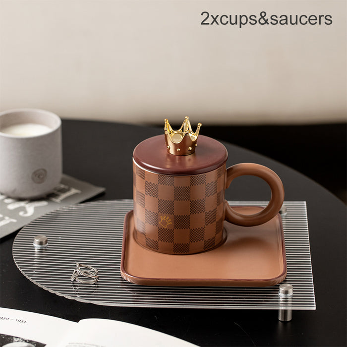 Checkerboard Ceramic Coffee Cup With Lid
