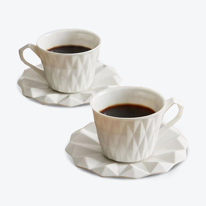 Set of 2 Modern Diamond Pattern Ceramic Coffee Cup