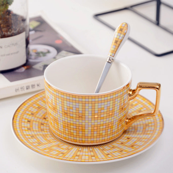 Yellow British Plaid Ceramic Coffee Cup