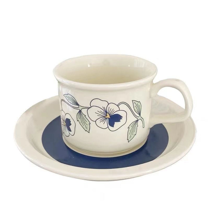 Hand-painted Flower And leaves Ceramic Coffee Cup