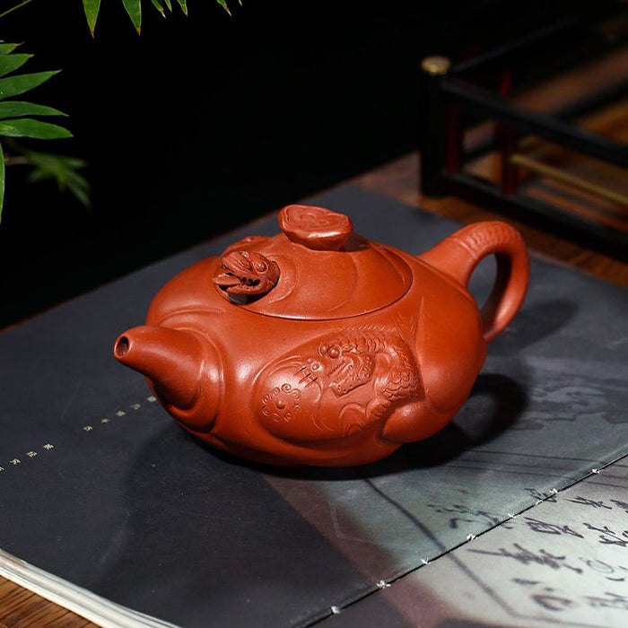 Fish Dragon Handmade Purple Clay Teapot-2