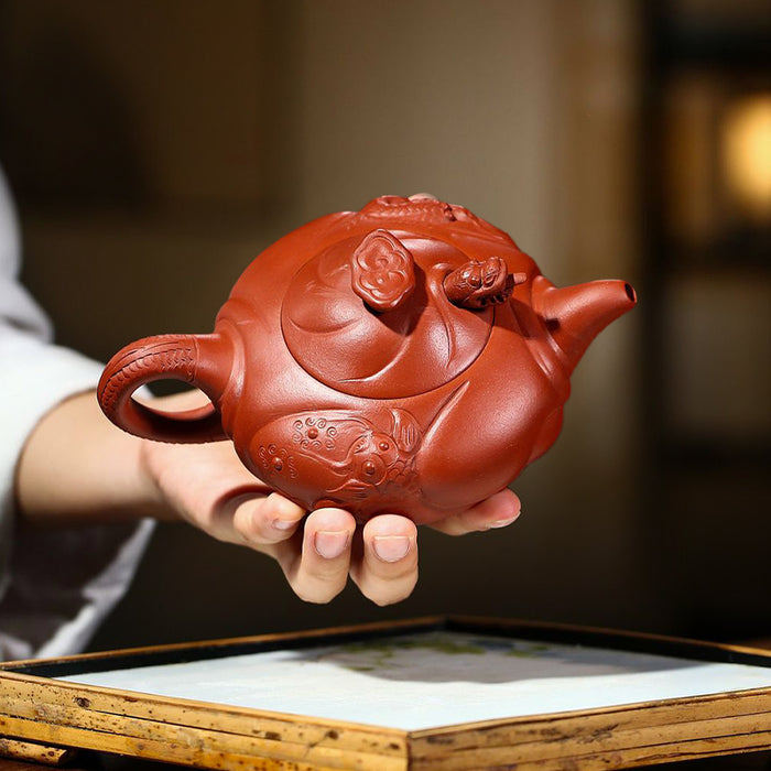 Fish Dragon Handmade Purple Clay Teapot-3