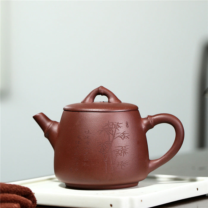 Handmade Bamboo Leaves Purple Clay Teapot-2