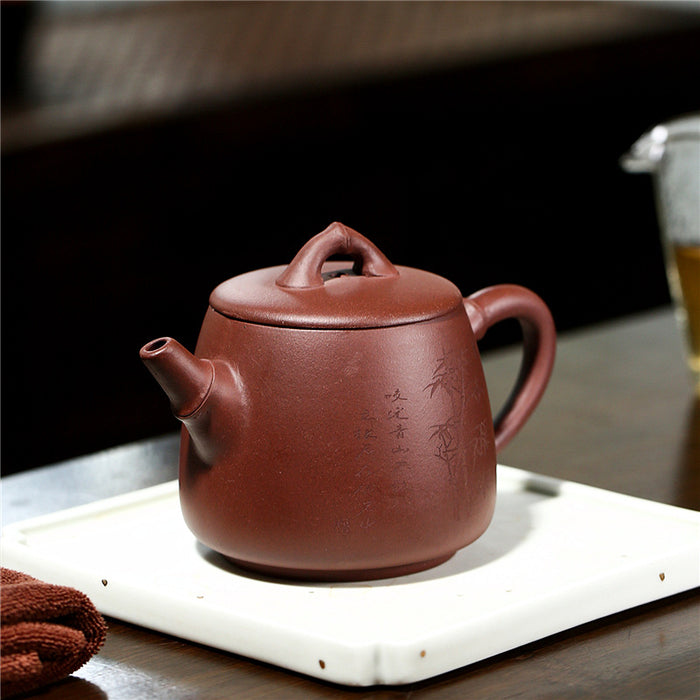 Handmade Bamboo Leaves Purple Clay Teapot-4