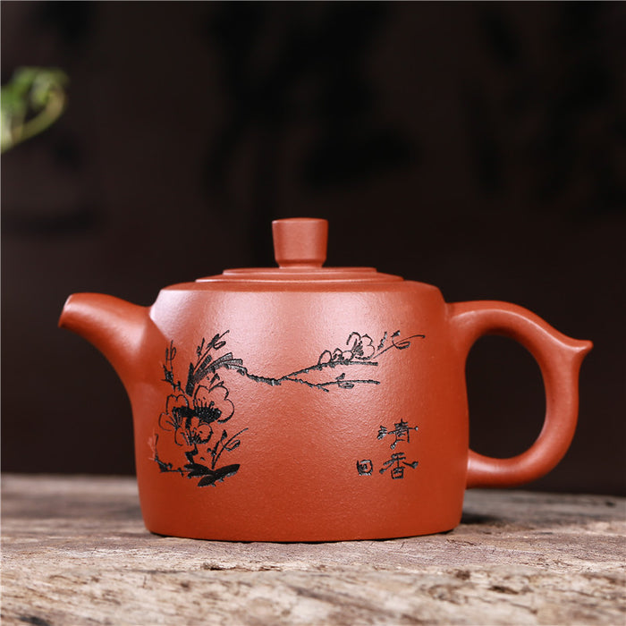 Flower Carving Purple Clay Teapot-2