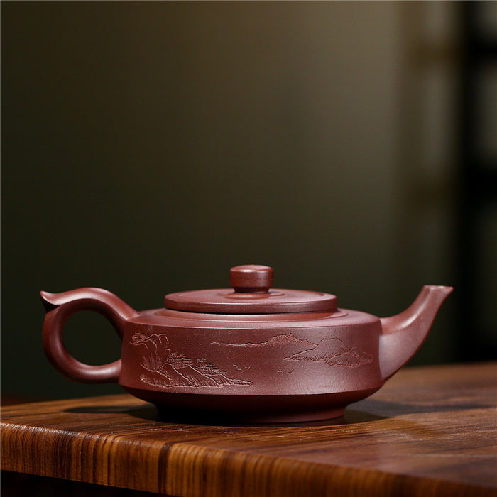 Landscape Lettering Yixing Purple Clay Teapot-3