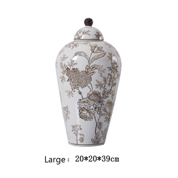 Hand Painted Flower Chinese Antique Ceramic Temple Jar-3