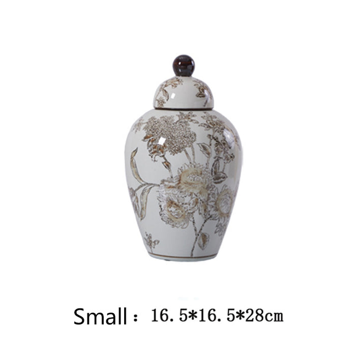 Hand Painted Flower Chinese Antique Ceramic Temple Jar-5