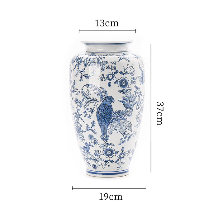 Hand Painted Parrot and Blue Flower Ceramic Vase-3
