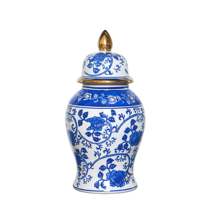Blue Flower Chinoiserie Temple Jar-4