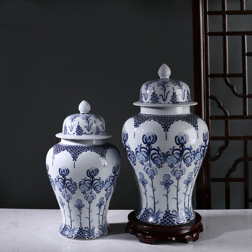 Jingdezhen Blue and White Porcelain Chinoiserie Temple Jar-2
