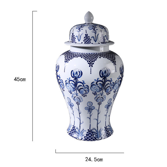 Jingdezhen Blue and White Porcelain Chinoiserie Temple Jar-5