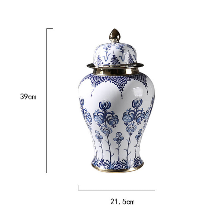 Jingdezhen Blue and White Porcelain Chinoiserie Temple Jar-6