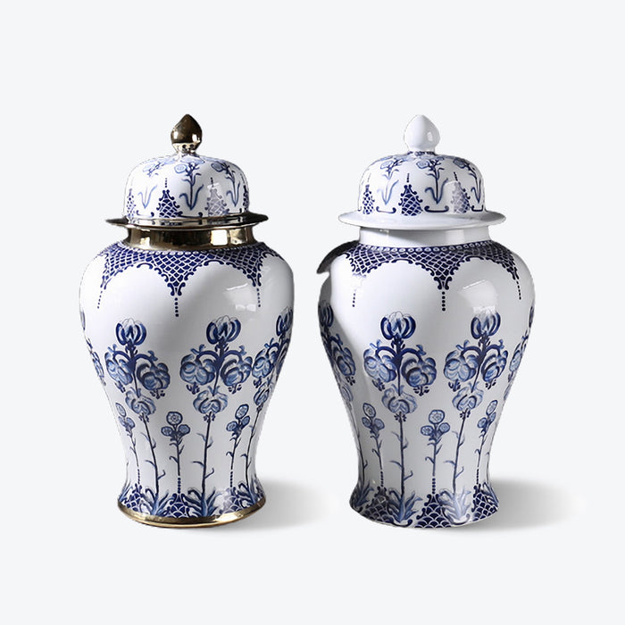 Jingdezhen Blue and White Porcelain Chinoiserie Temple Jar-1