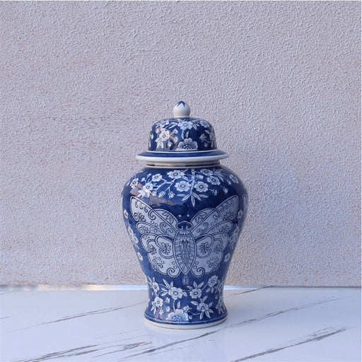 Butterfly Blue and White Porcelain Temple Jar-2