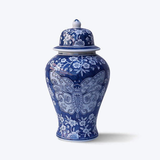 Butterfly Blue and White Porcelain Temple Jar-1