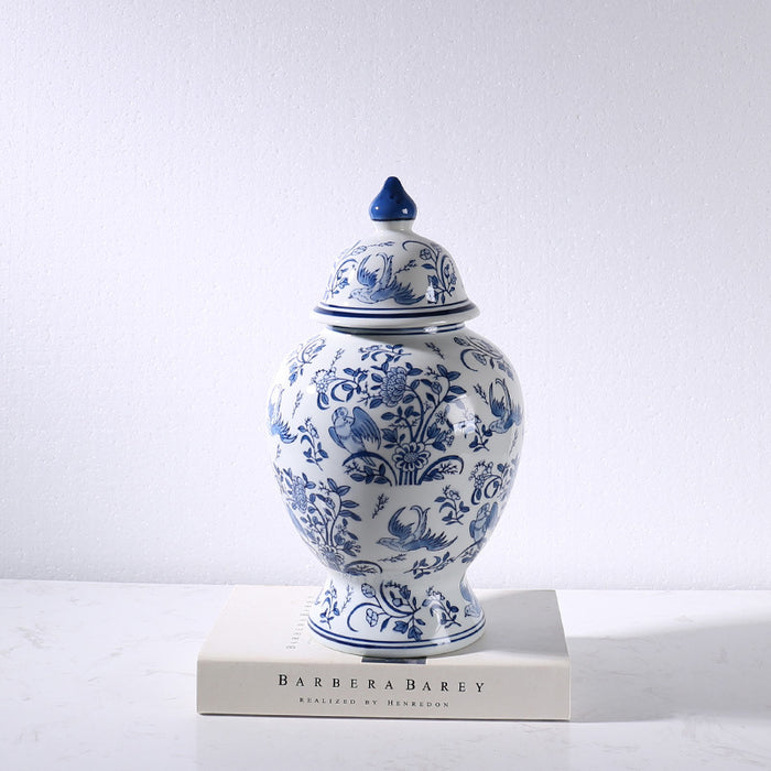 Chinoiserie Blue Birds and Flowers Storage Jar-5