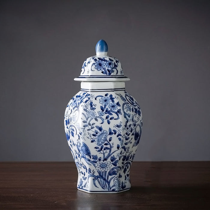 Chinoiserie Blue Birds and Flowers Storage Jar-7