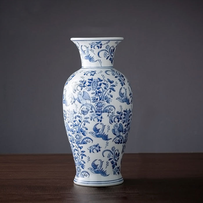 Chinoiserie Blue Floral Porcelain Vase-2