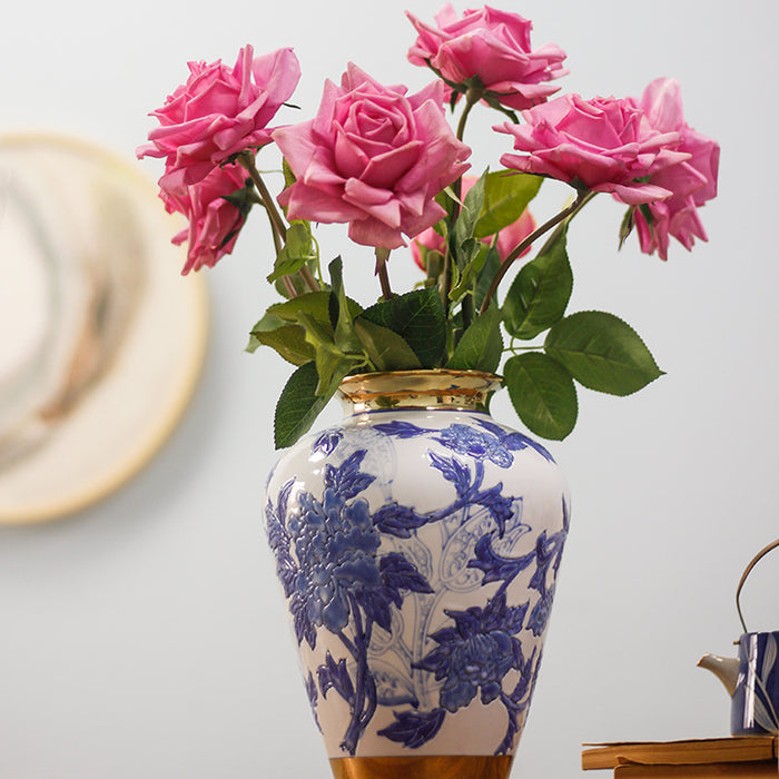 Chinoiserie Blue Floral Porcelain Vase-5
