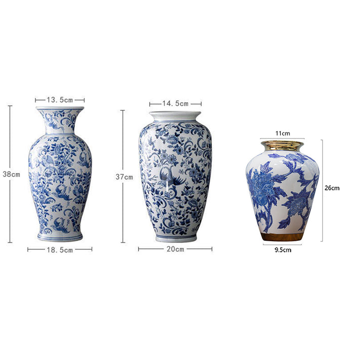 Chinoiserie Blue Floral Porcelain Vase-6