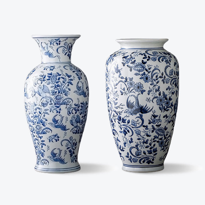 Chinoiserie Blue Floral Porcelain Vase-1