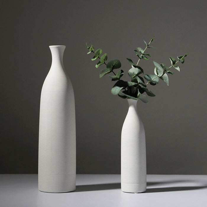 White Horizontal Striped Ceramic Vase-2