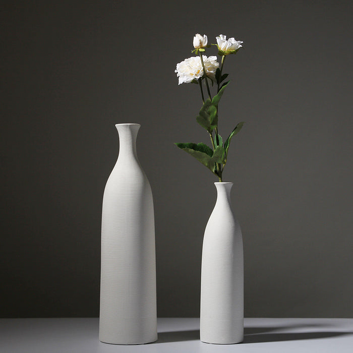 White Horizontal Striped Ceramic Vase-3