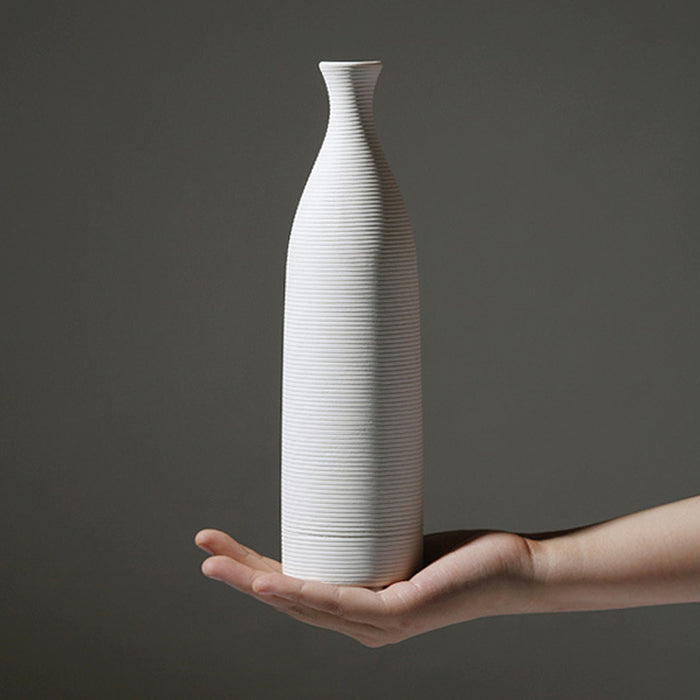 White Horizontal Striped Ceramic Vase-4