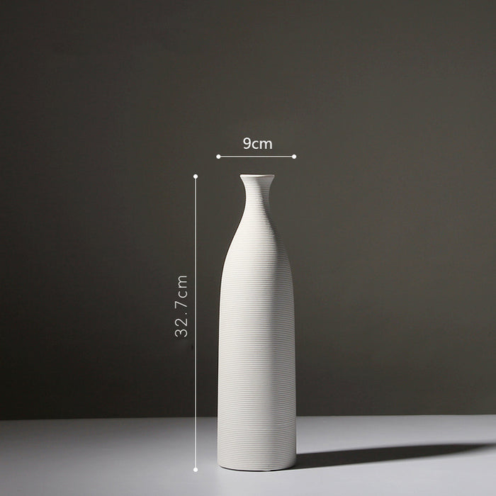 White Horizontal Striped Ceramic Vase-6
