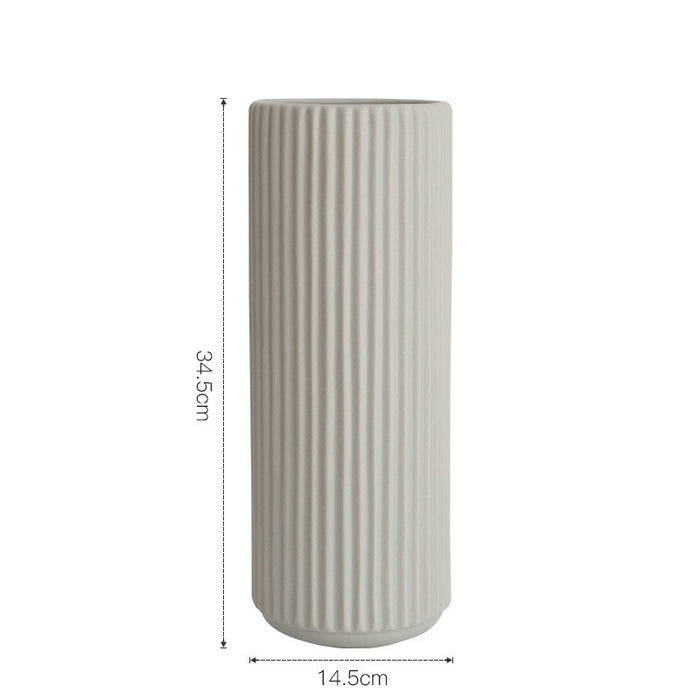 White Vertical Striped Ceramic Vase-4